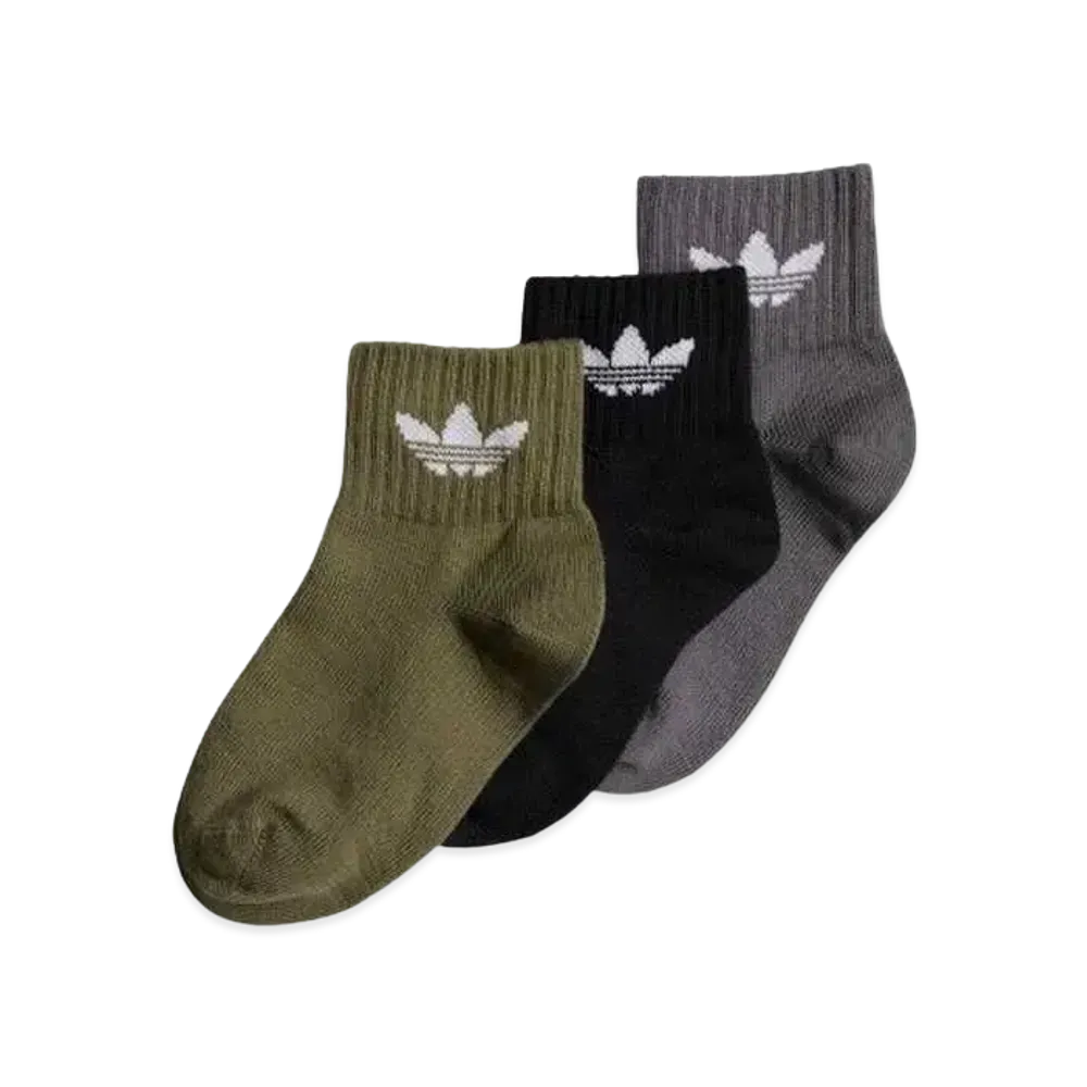 adidas Kids Crewsocks 3 Pairs "Gray Five/Black/Olive Strator"