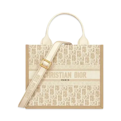 Dior Small Dior Book Tote Dior Oblique Embroidery and Calfskin (26.5 x 22 x 14 cm) "Natural"
