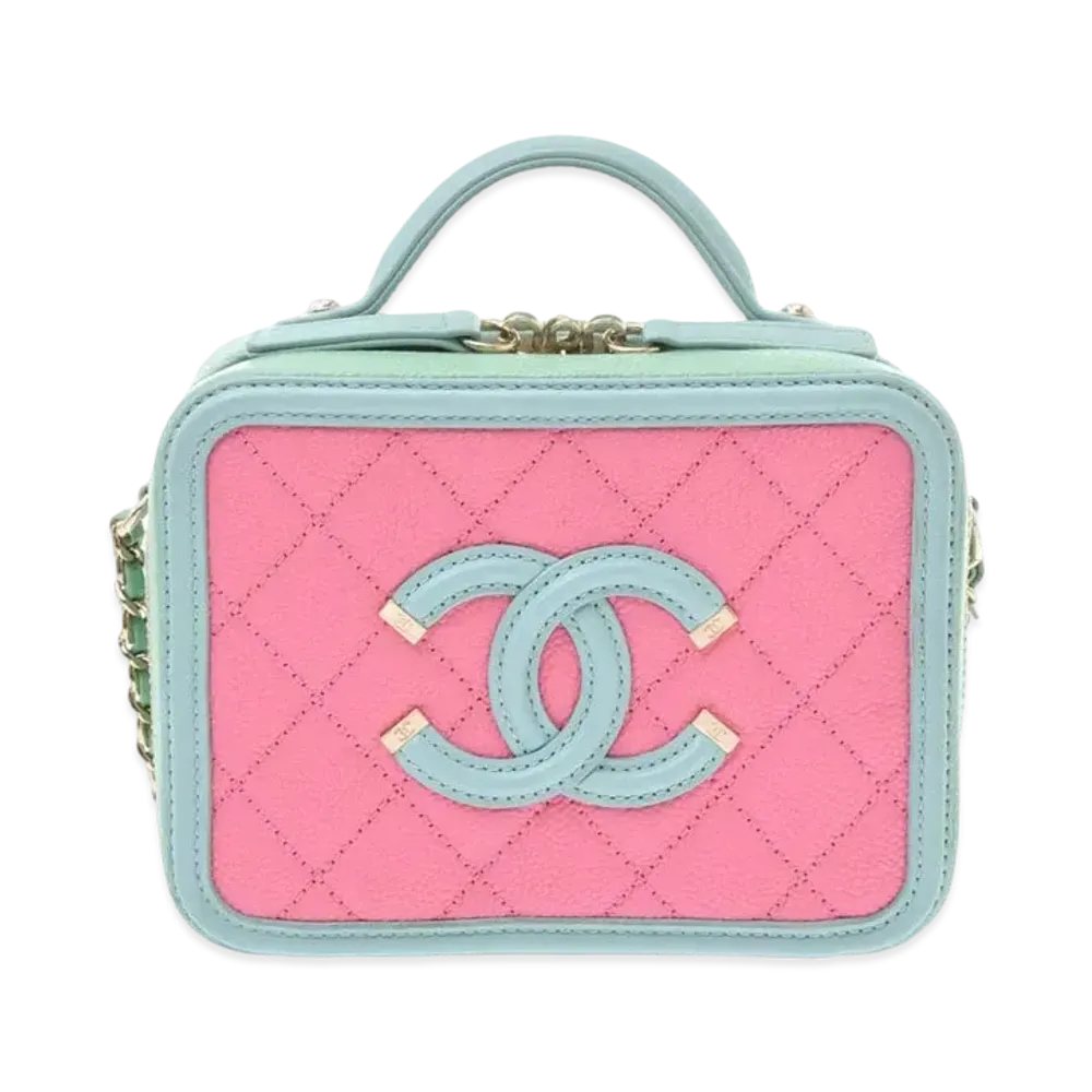CHANEL Caviar Skin Matelasse Vanity "Pink/Light Blue"