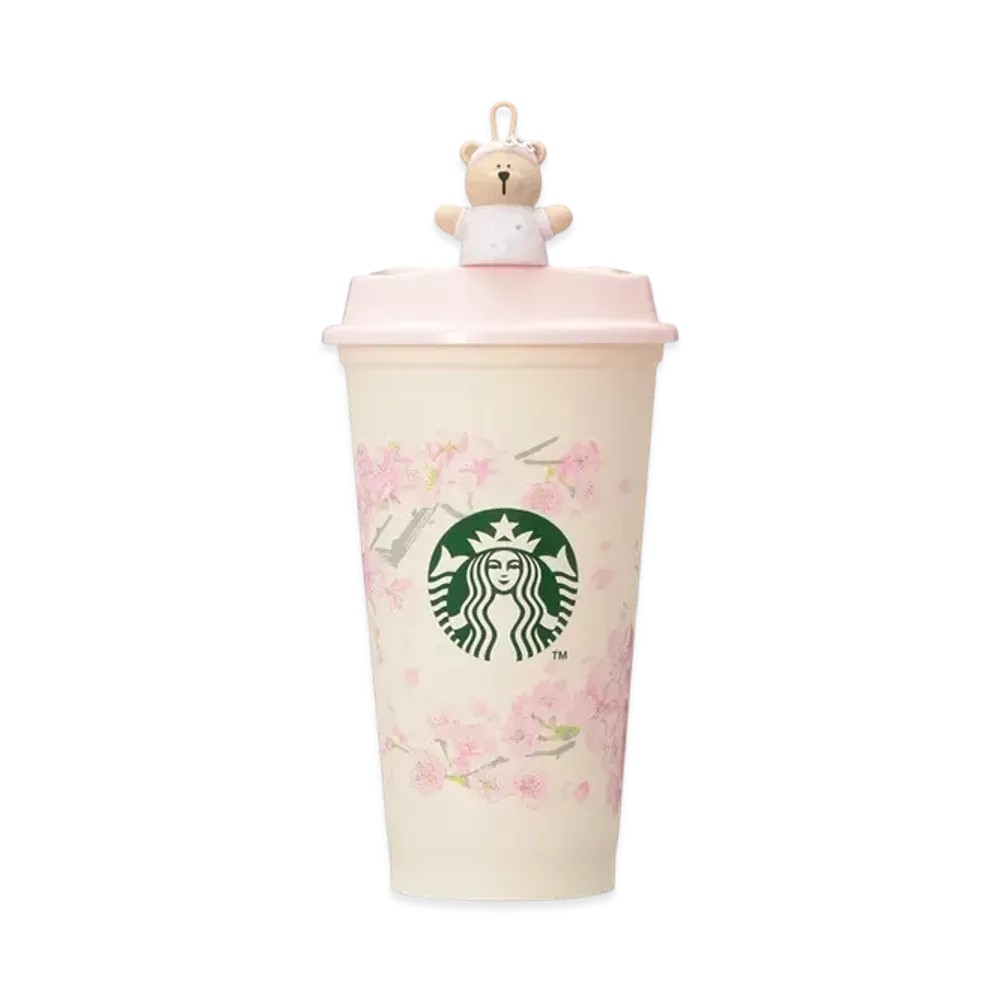 STARBUCKS SAKURA2025 Reusable Cup 473ml / Reusable Cup Exclusive Drink Hole Cap Bearista "Pink"