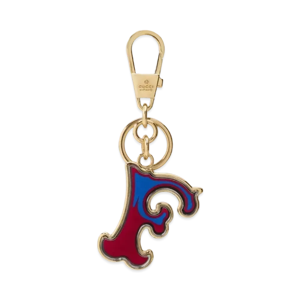 GUCCI Letter F Plexiglas Keychain "Dark Red/Gold"