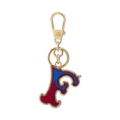 GUCCI Letter F Plexiglas Keychain "Dark Red/Gold"