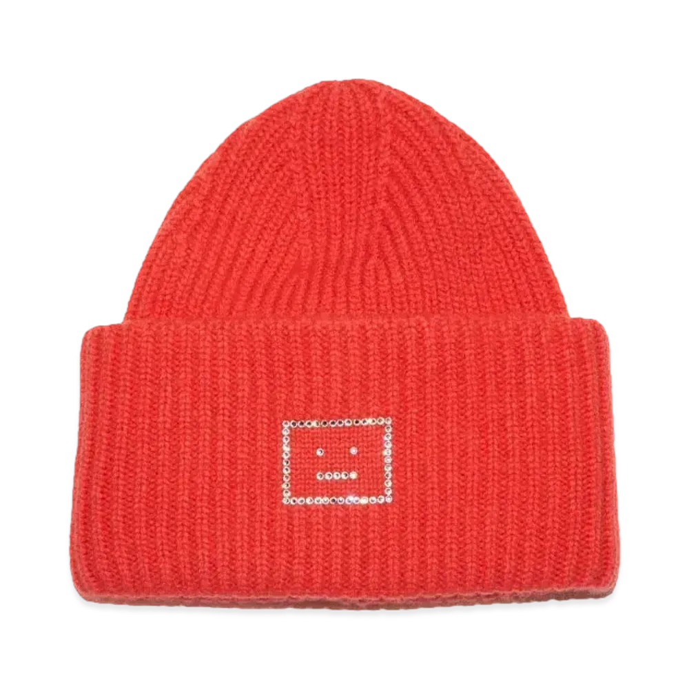 Acne Studios Embellished FACE Beanie "Sharp Red"