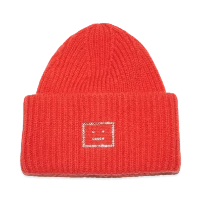 Acne Studios Embellished FACE Beanie "Sharp Red"