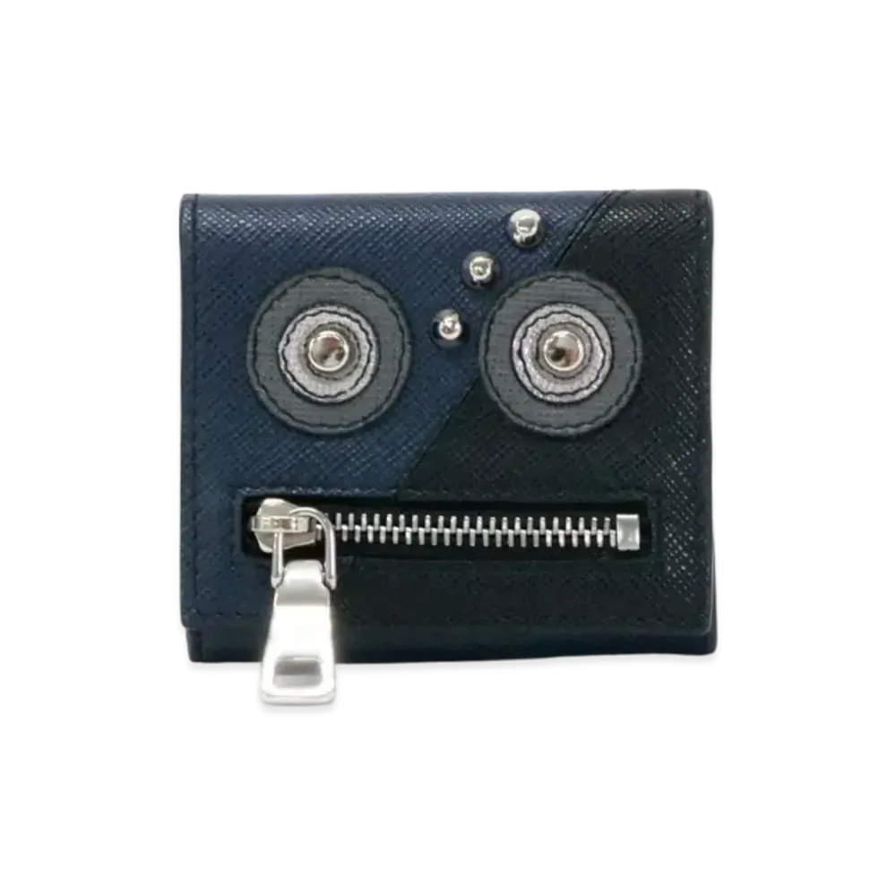 PRADA Saffiano Leather Robot Compact Wallet "Baltico Navy"