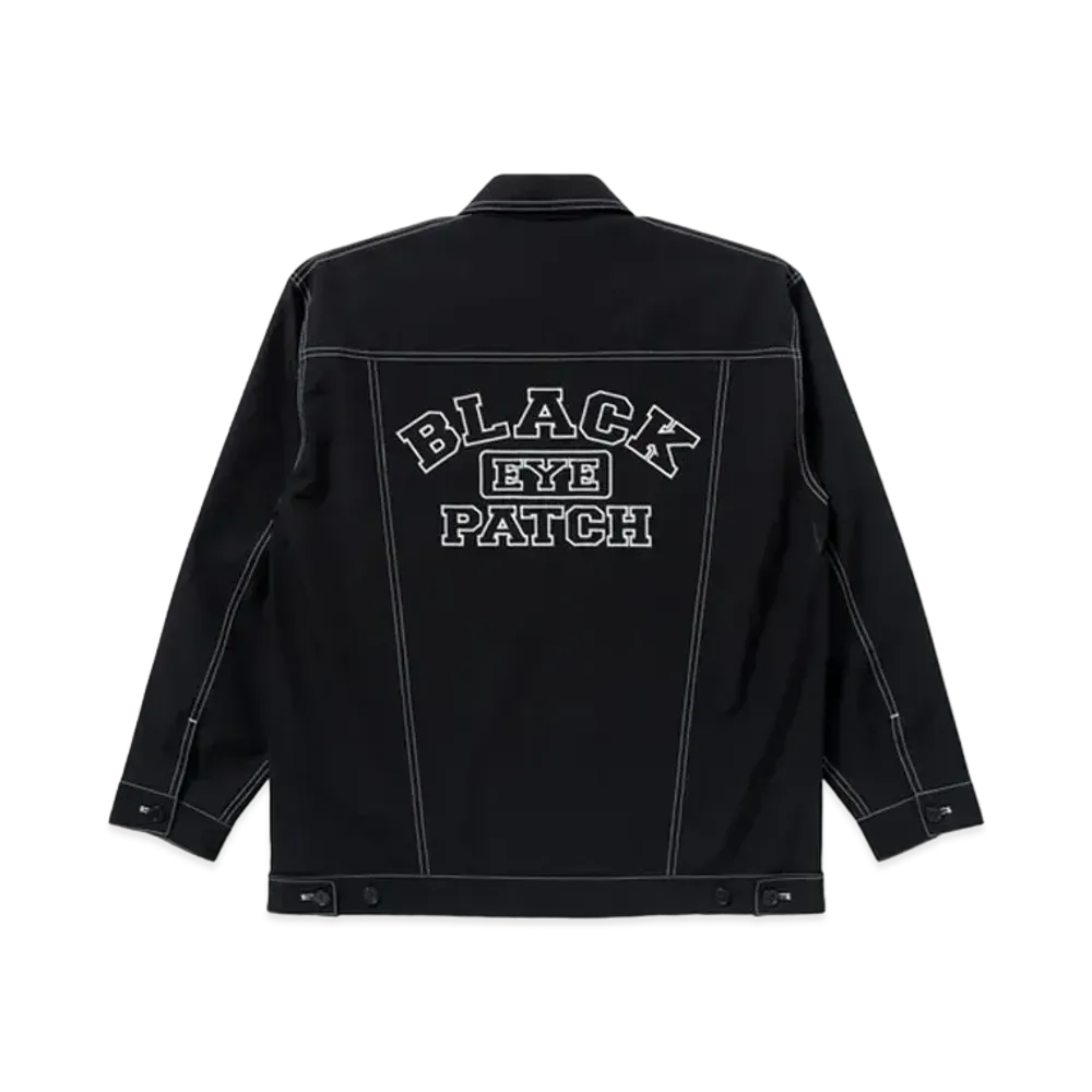 Black Eye Patch College Color Stitched Cotton Blend Jacket "Black"