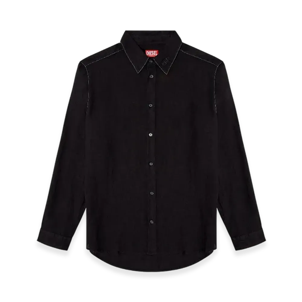 Diesel S-Werp Linen Shirt With Logo Collar "Black"