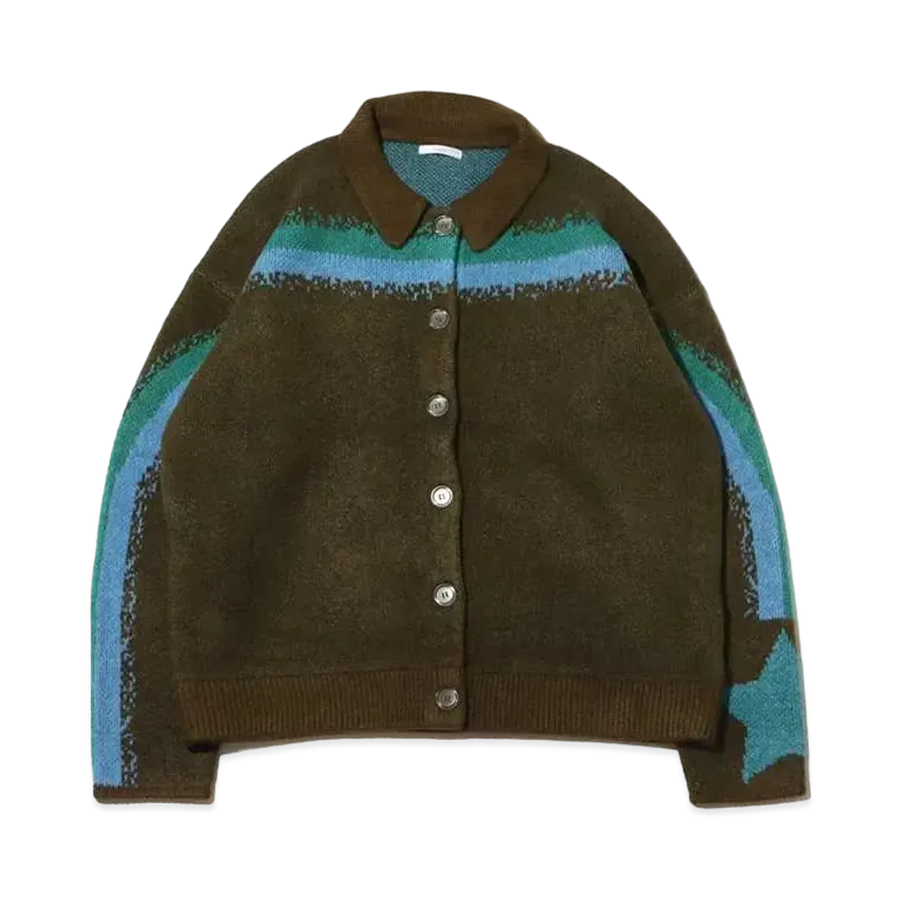 atmos pink Shooting Star Design Knit Cardigan "Khaki"