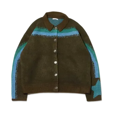 atmos pink Shooting Star Design Knit Cardigan "Khaki"