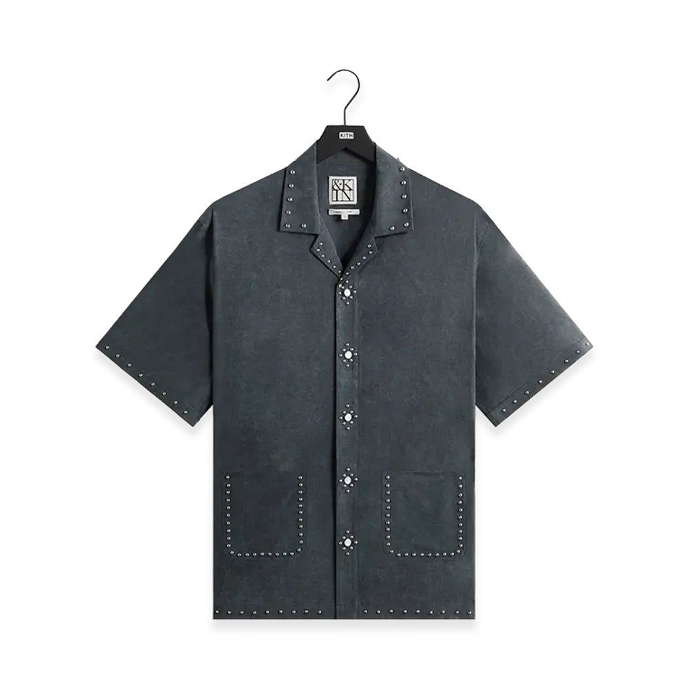 Kith &Kin Studded Cupro Linen Sawyer Shirt "Somber"