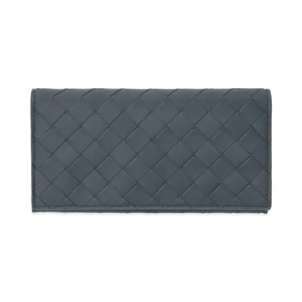 Bottega Veneta Intrecciato Calfskin Bi-fold Wallet "Deep Blue"