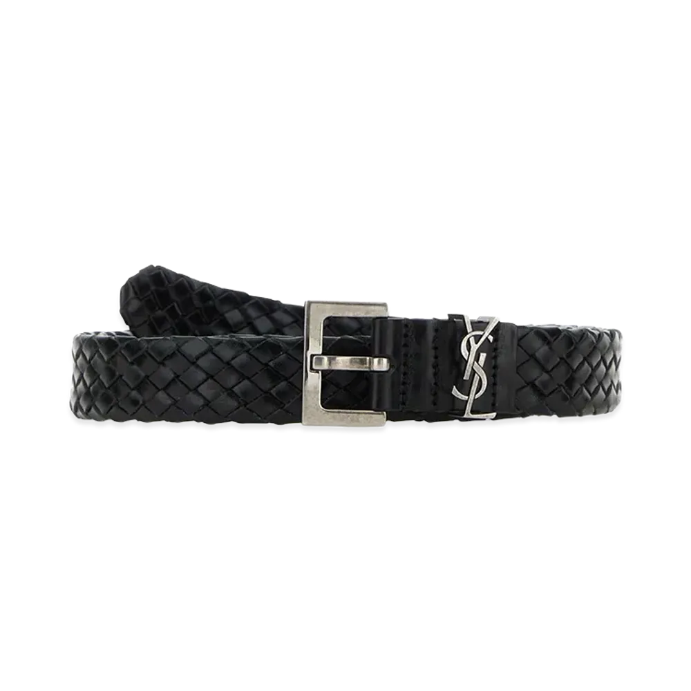 Saint Laurent Leather Cassandre Belt "Black"