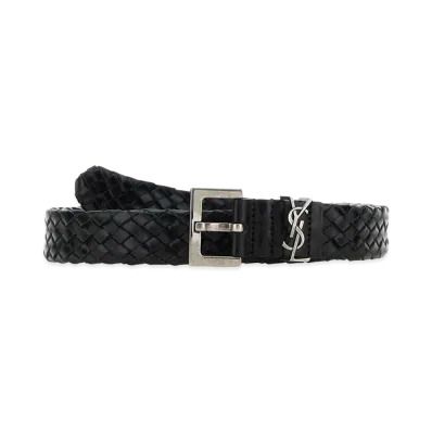 Saint Laurent Leather Cassandre Belt "Black"