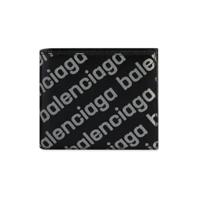 BALENCIAGA Cash Square Folded Wallet Reflective Printed Shiny Smooth Calfskin "Black"