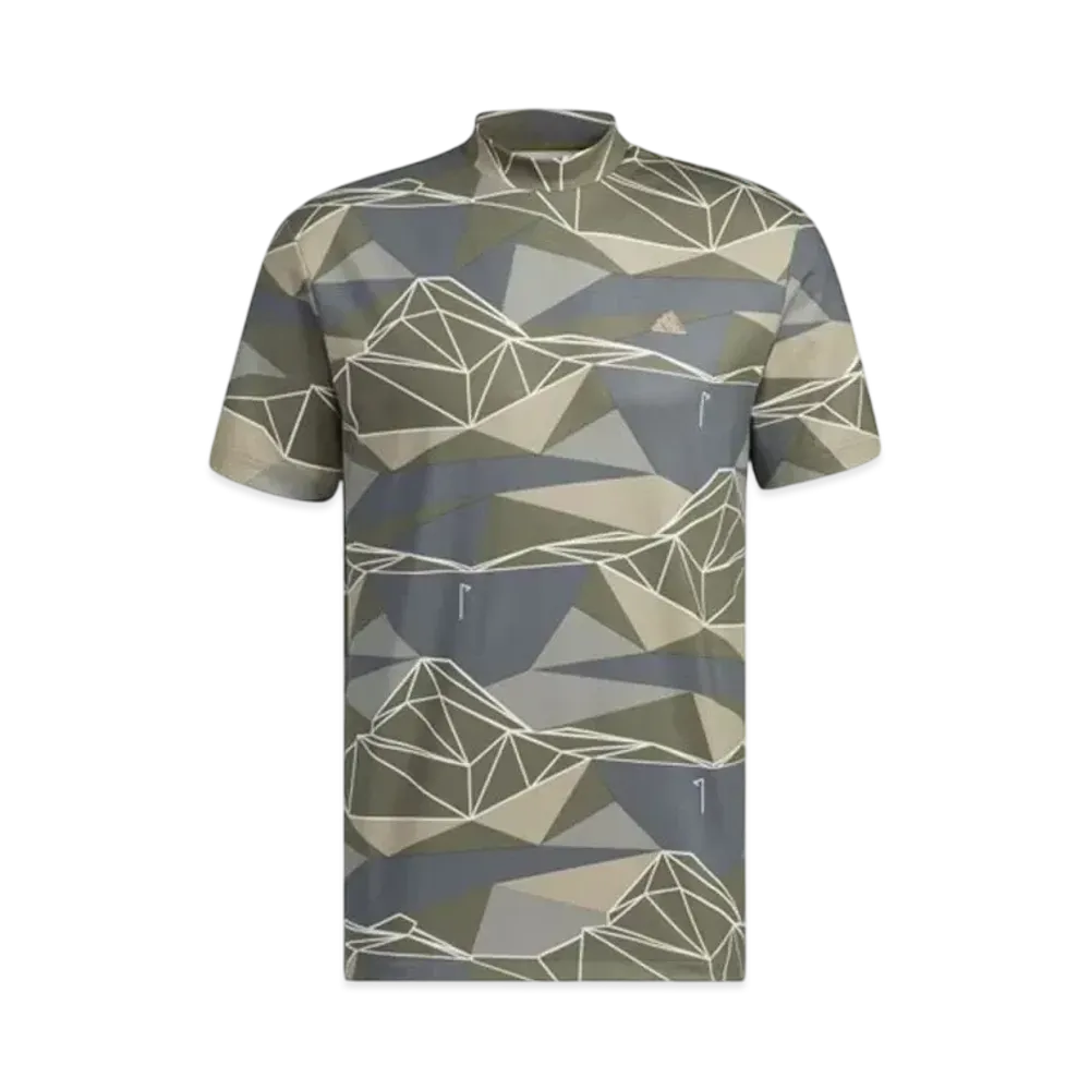 adidas Aeroready Allover Print Short Sleeve Mockneck Shirt "Olive Strata"