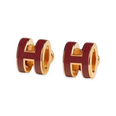 Hermes Mini Pop H Earrings "Gold/Rouge Ruby"