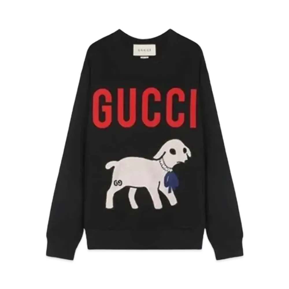 GUCCI Men's Logo Lamb Patch Oversized Print Jumper Sweater "Black"