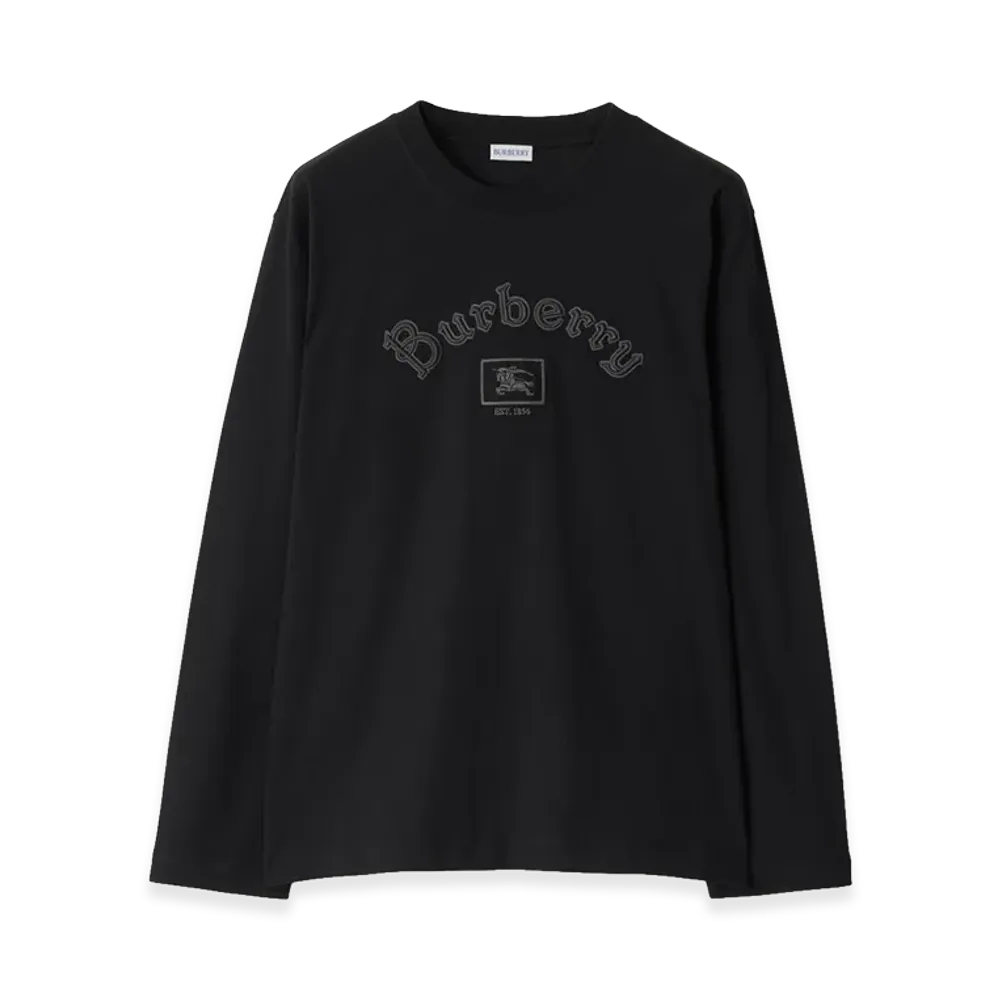 Burberry Long Sleeve Gothic Logo Cotton Tee "Black"