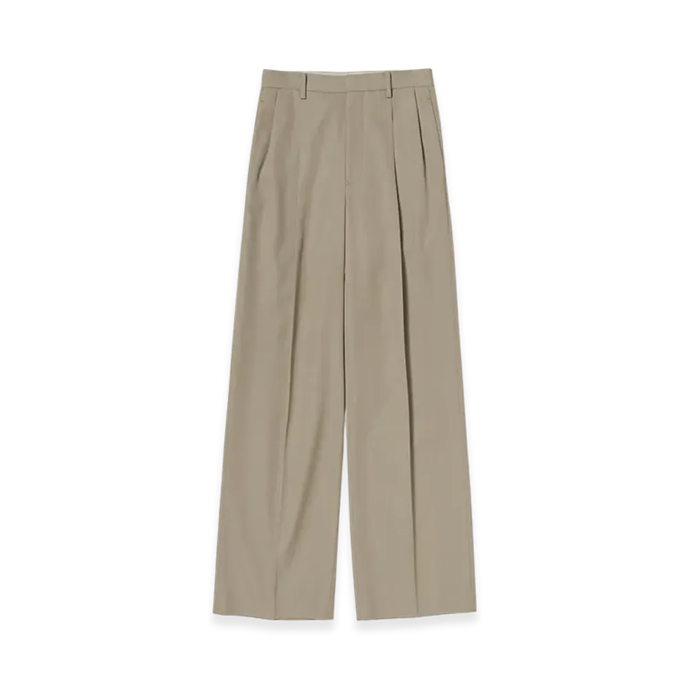 AURALEE Women's Light Wool Max Gabardine Two Tuck Slacks "Khaki Beige Chambray"