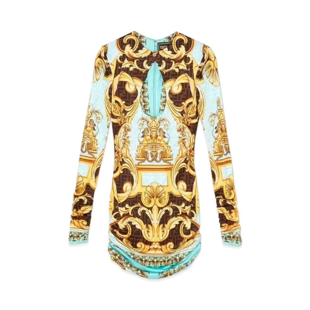 FENDI x Versace Fendace Gold Baroque Mini Dress "Blue"