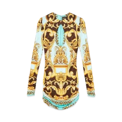 FENDI x Versace Fendace Gold Baroque Mini Dress "Blue"