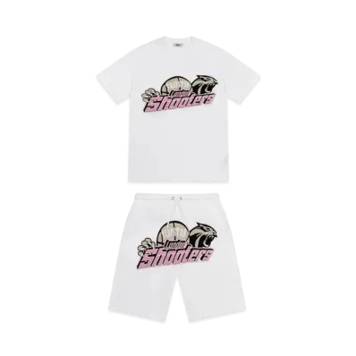 TRAPSTAR x SHOOTERS Chenille Short Set "White/Pink"