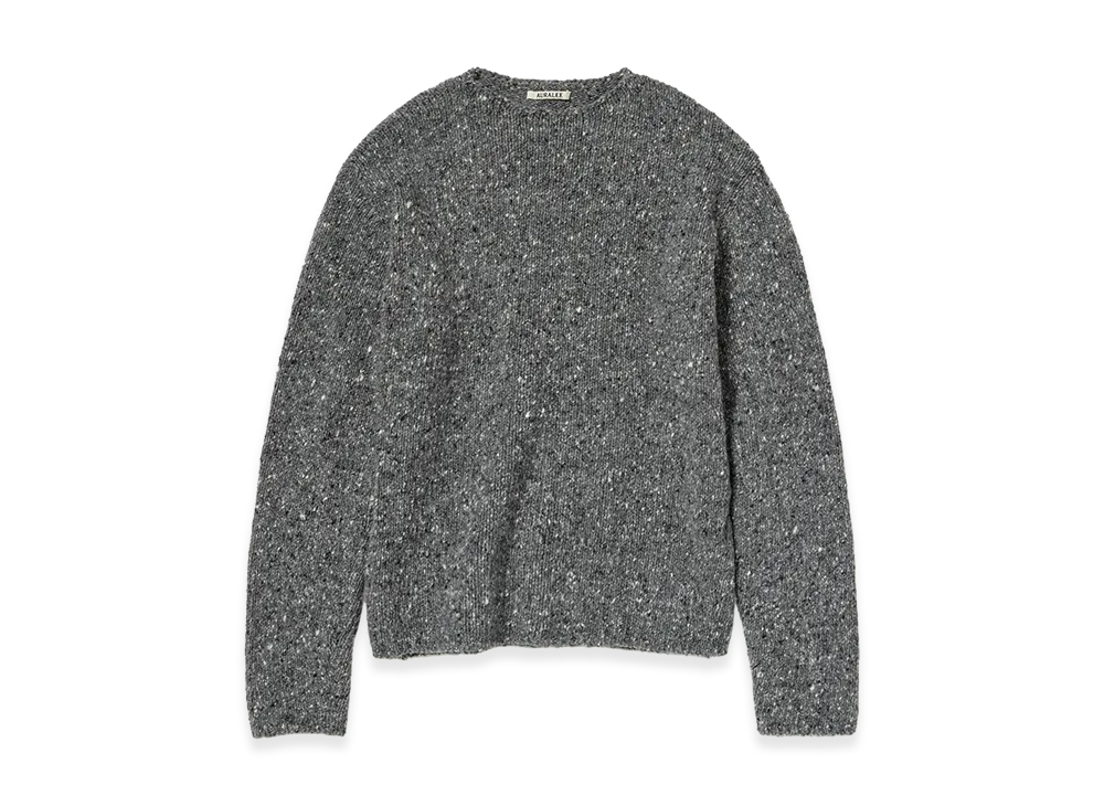 AURALEE Low-Gauge Homespun Tweed Knit P/O "Top Charcoal"