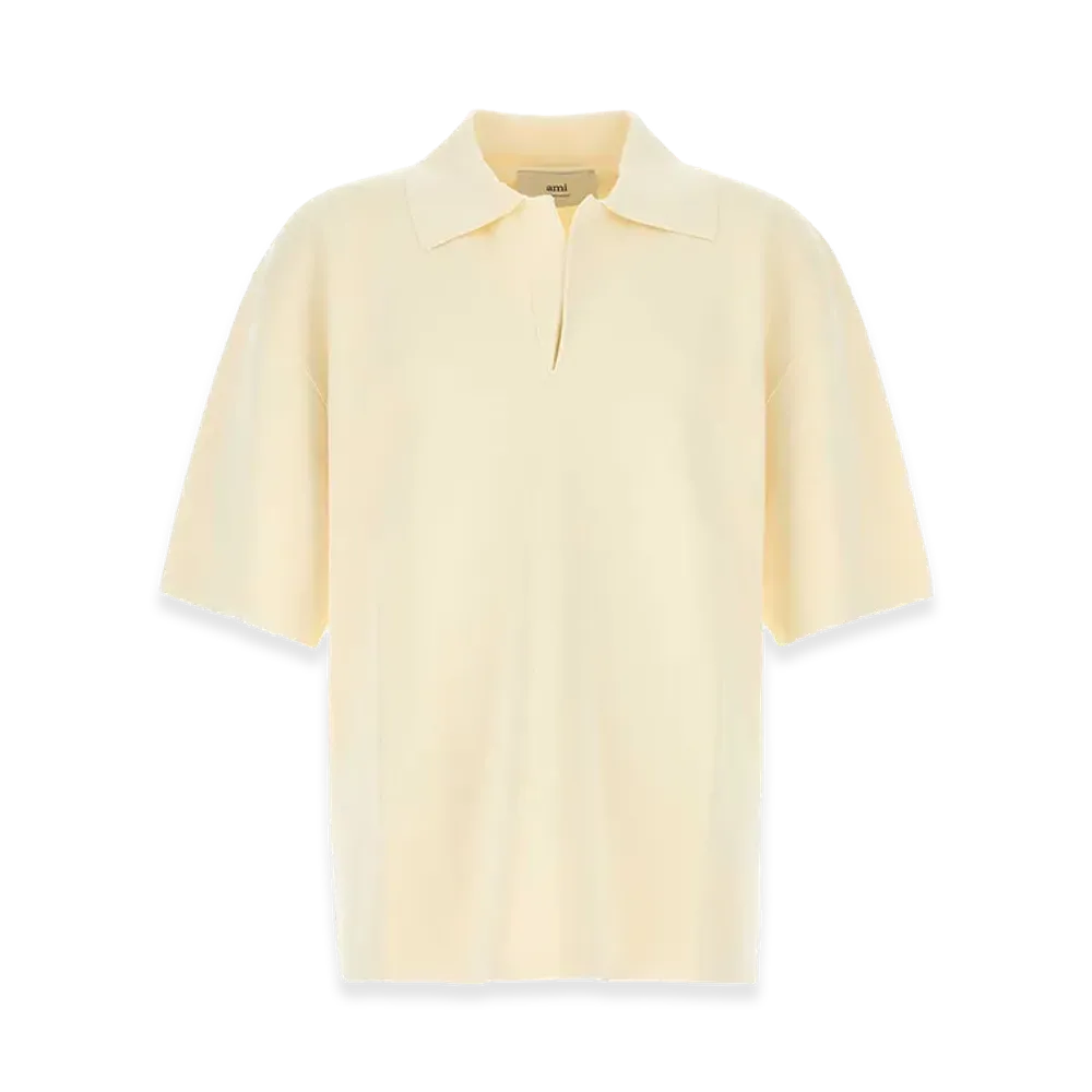 AMI PARIS Cream Viscose Blend Oversize Polo Shirt "Yellow"