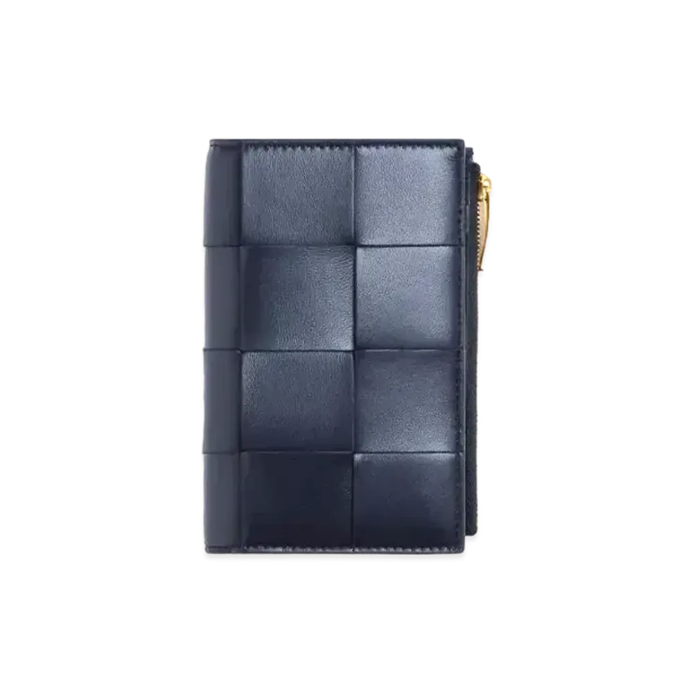 Bottega Veneta Casette Maxi Intrecciato Lambskin Medium Bi-fold Zip Wallet "Space"