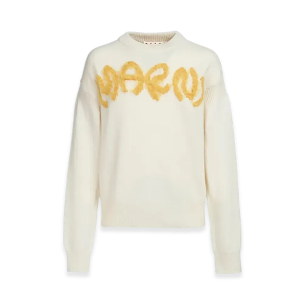 MARNI Shetland Wool Logo Crewneck Sweater "White"