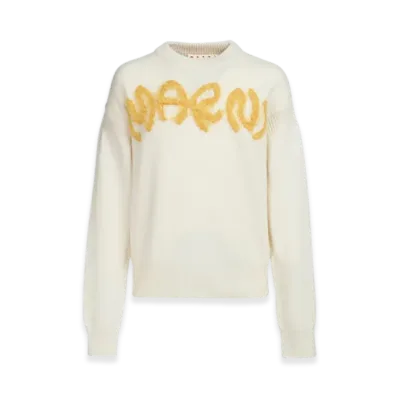 MARNI Shetland Wool Logo Crewneck Sweater "White"