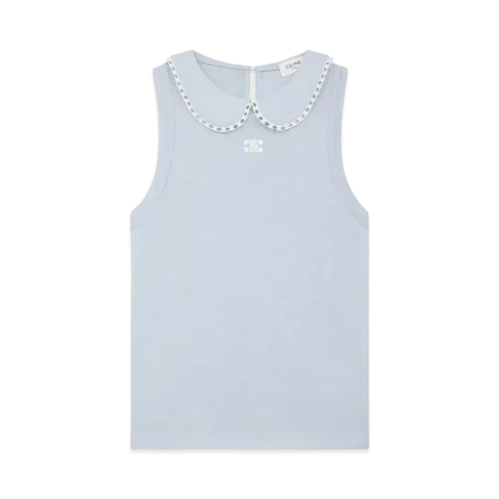 CELINE Women's Triomphe Top in Lurex Jersey "Baby Blue/Off White"