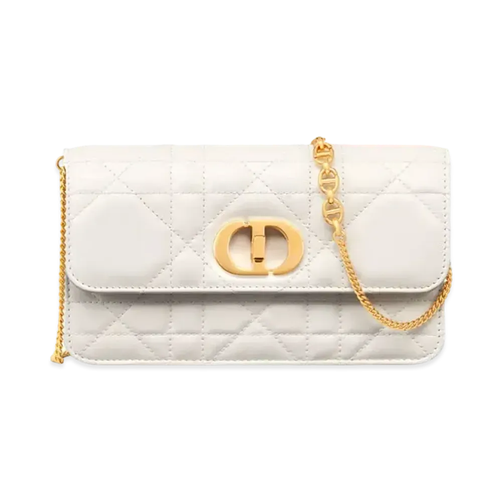 Dior Miss Caro Pouch with Chain Macrocannage Lambskin "Latte"