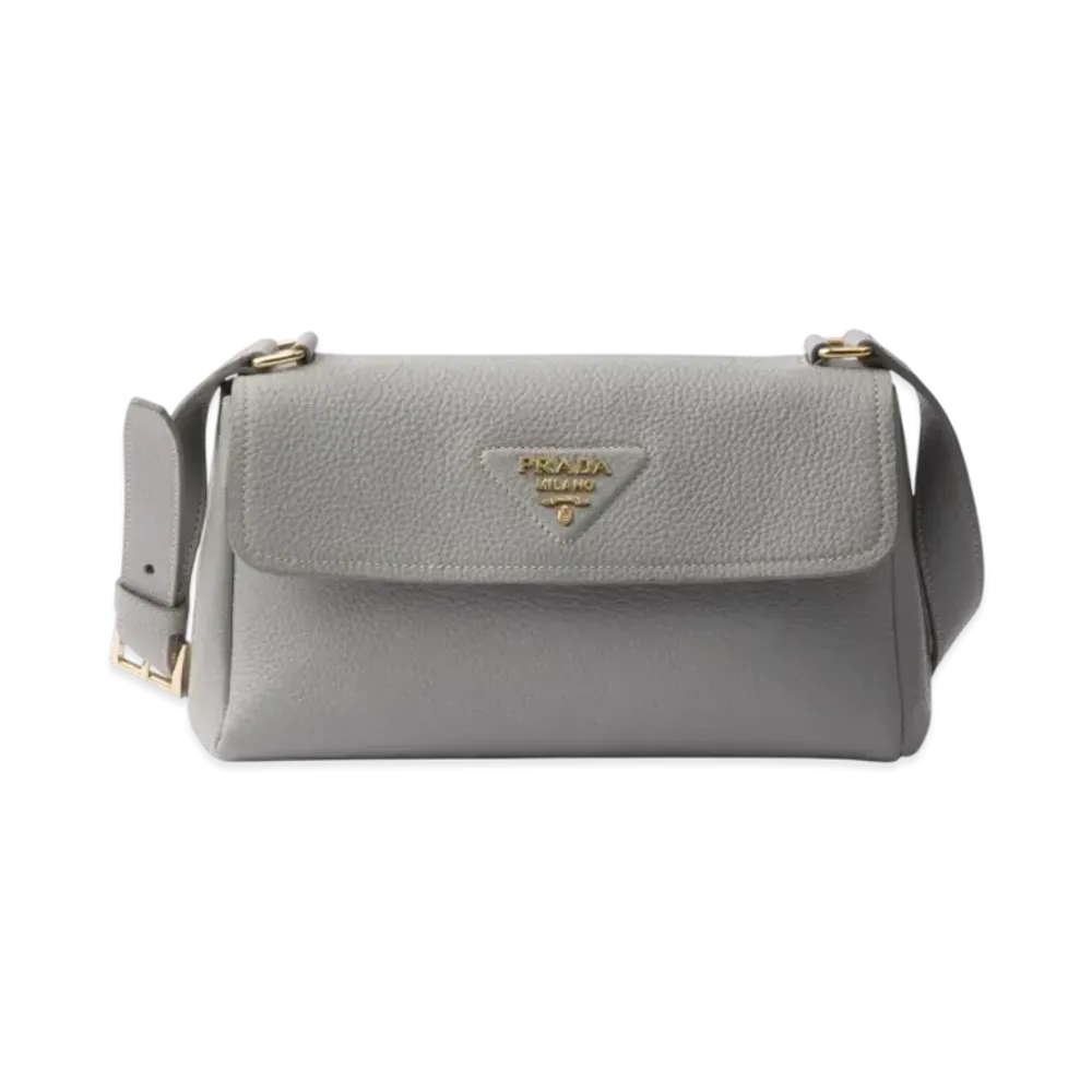 PRADA Small Leather Shoulder Bag "Light Gray"