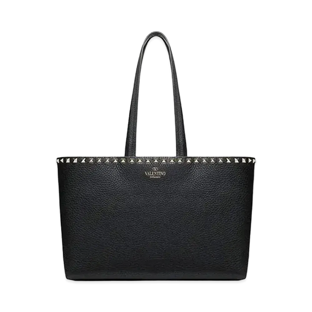 Valentino Small Rockstud Grainy Calfskin Shopper "Black"