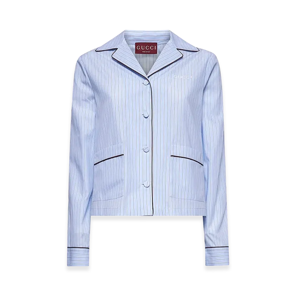 GUCCI Women's Embroidered Poplin Shirt "Stripped"