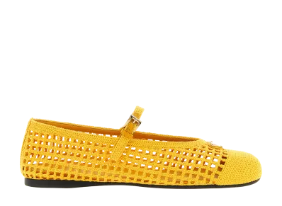 PRADA Women's Crochet Cotton Ballet Flats "Yellow"