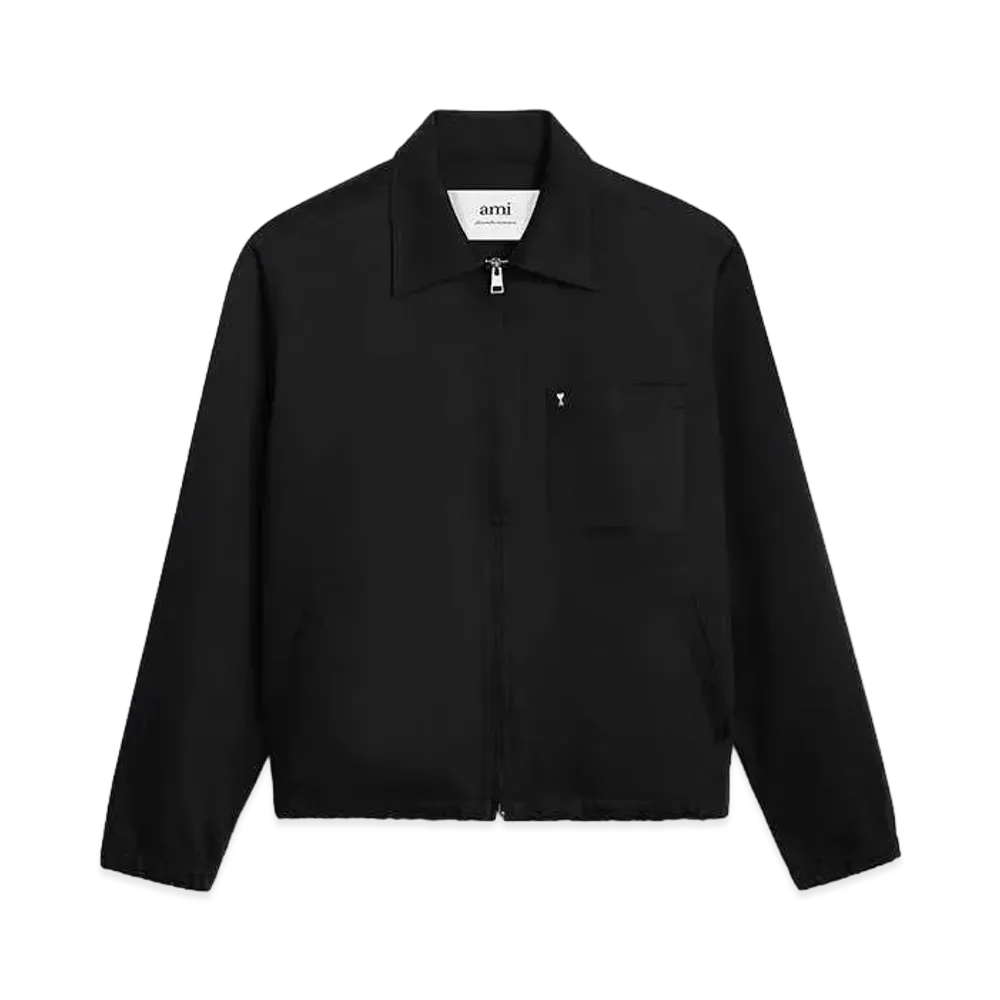 AMI PARIS Compact Cotton Satin Zip Jacket "Black"