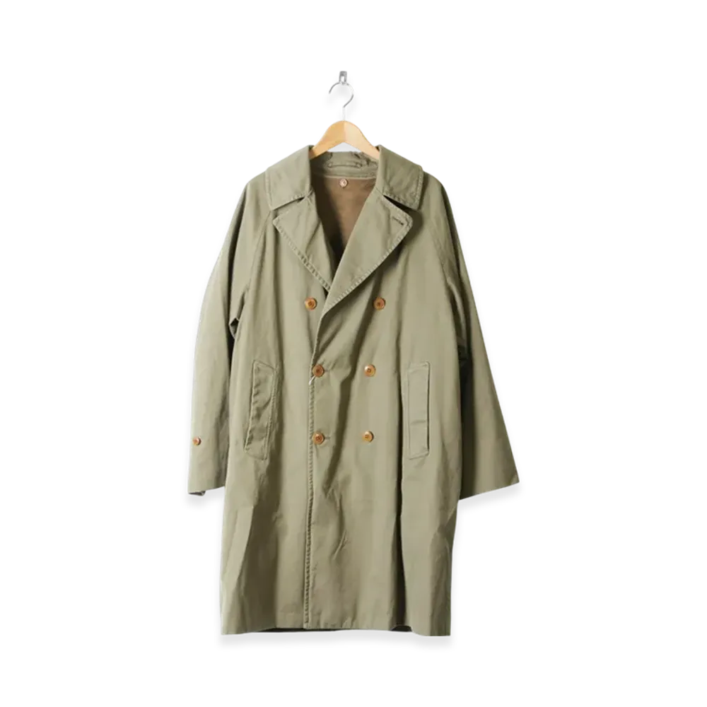 COMOLI Cotton Gabardine Double Breasted Coat "Khaki"