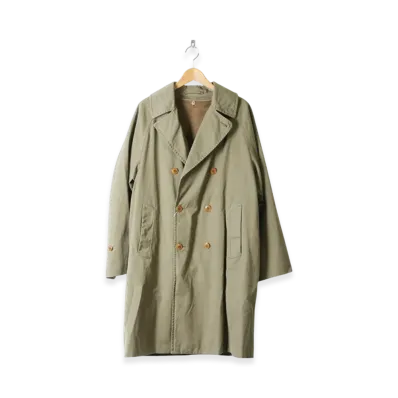 COMOLI Cotton Gabardine Double Breasted Coat "Khaki"