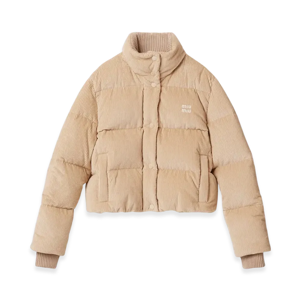 MIU MIU Women's Velvet Down Jacket "Sand Beige"