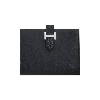 Hermes Bearn Compact Touch Veau Epsom Crocodile Alligator Matte "Noir/Silver"