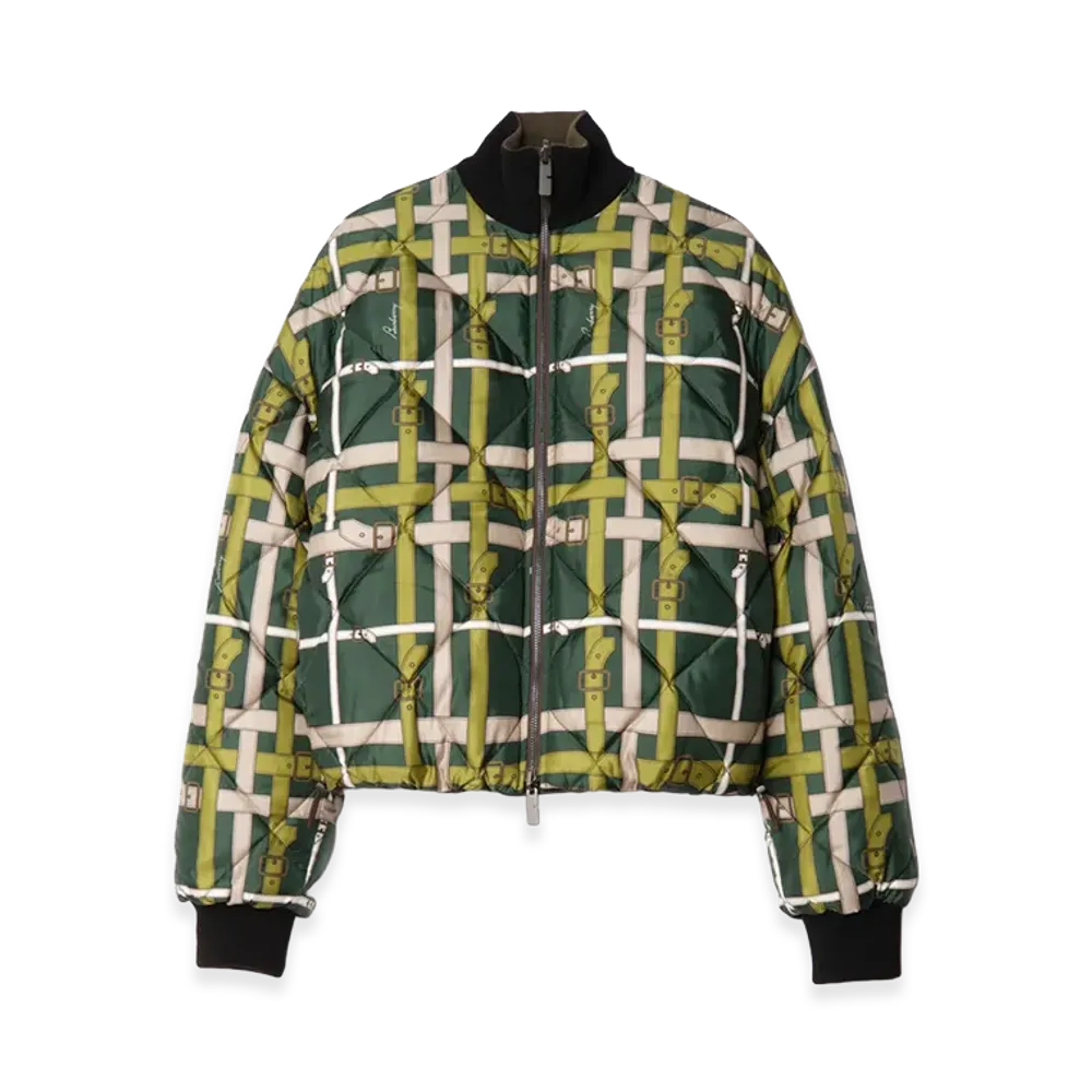 Burberry Women's Cropped Reversible Belt Check Nylon Jacket "Marsh Green"