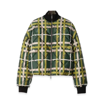 Burberry Women's Cropped Reversible Belt Check Nylon Jacket "Marsh Green"