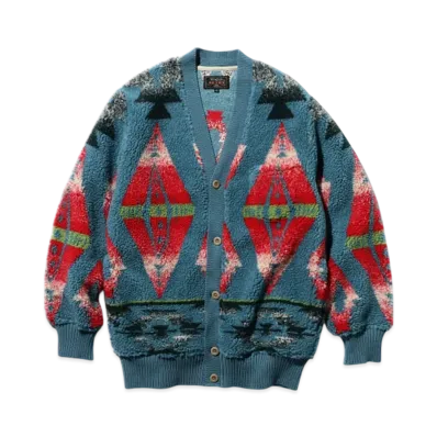 BEAMS Cardigan Boa Jacquard "Turquoise"