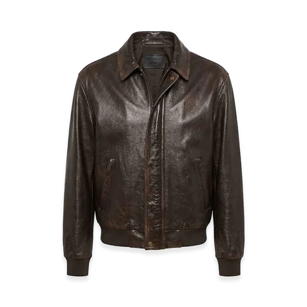 PRADA Leather Bomber Jacket "Brown"