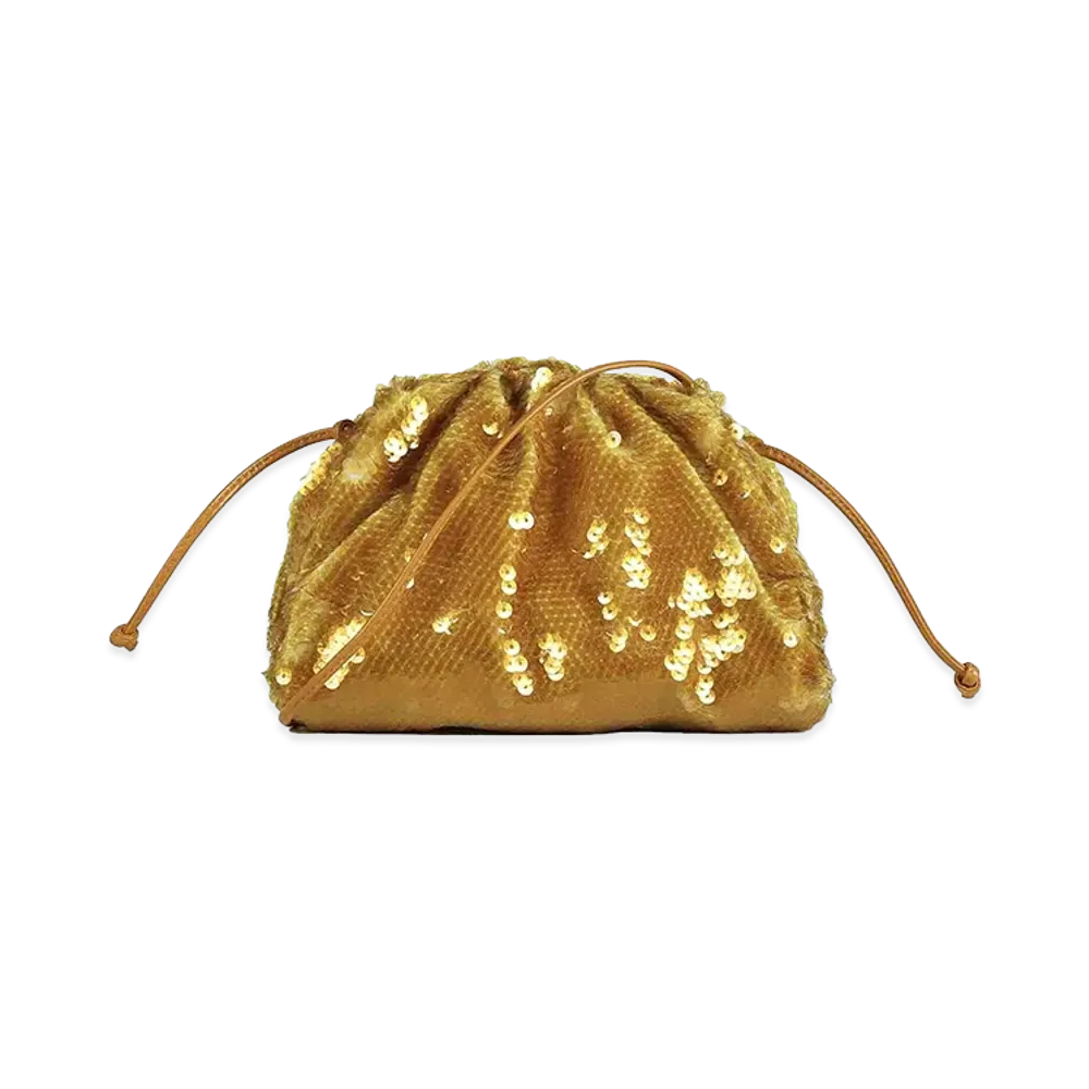 Bottega Veneta Women's Ochre Sequins Mini Pouch Clutch "Honey Gold"