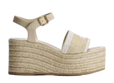 Dior Women's Dentelle Wedge Sandal Dior Oblique Embroidered Cotton and Lace "Trench Beige"