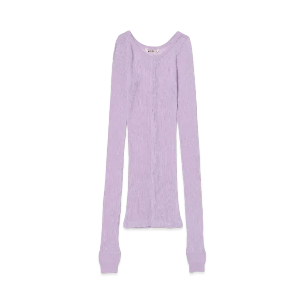 AURALEE Wool Soft Rib Cardigan "Light Purple"