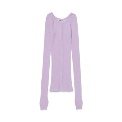 AURALEE Wool Soft Rib Cardigan "Light Purple"